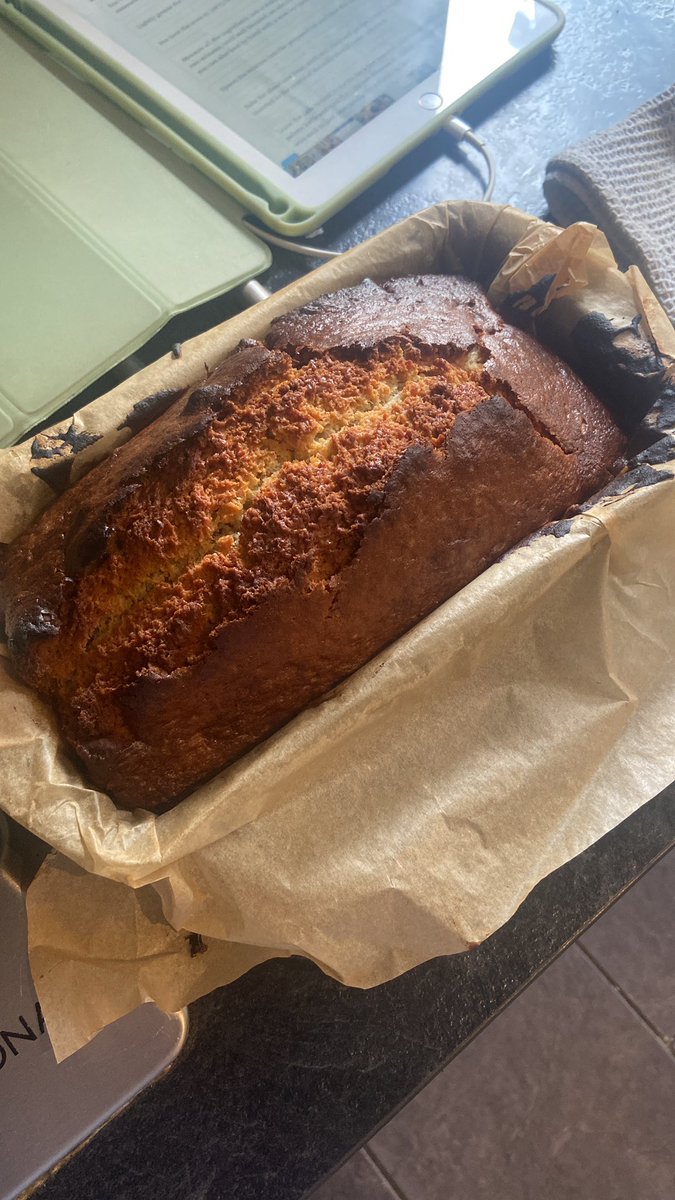 misspjsproul_0's tweet photo. Today I have baked a loaf - my first ever attempt at any sort of baking in 57 years ! 
Banana loaf - still cooling looks and smells good 😊 can’t wait to taste it , if it’s good there may be no stopping me - on the other hand……. Let’s just wait and see #firsttimebaking #baking https://t.co/CigPOC0dlo