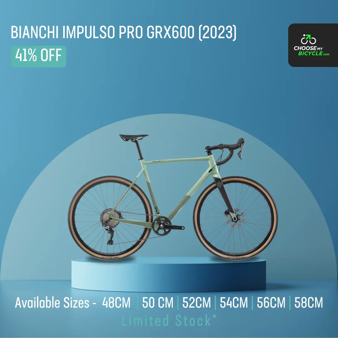 Get up to 44% off on the Bianchi Impulso Pro Gravel Series only at the Bianchi Clearance Sale.

buff.ly/3PLx6DZ

#ChooseMyBicycle #KeepCycling #Bianchi #BianchiBicycles #RideBianchi #ImpulsoPro #Bicycle #Cycle #Cycling #Cyclist #Gravel #GravelBike #BikeRide #RideGravel