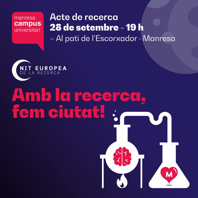 📌 Dijous, 28 de setembre: AMB LA RECERCA, FEM CIUTAT! 🔬Quin és el camí fins arribar a la #recerca? Quins són els resultats de les #investigacions que s’estan duent a terme al #territori? 🏢 Pati de l'Escorxador de #Manresa a les 19 h Inscriviu-vos-hi! inscriu.me/ca/amb-la-rece…