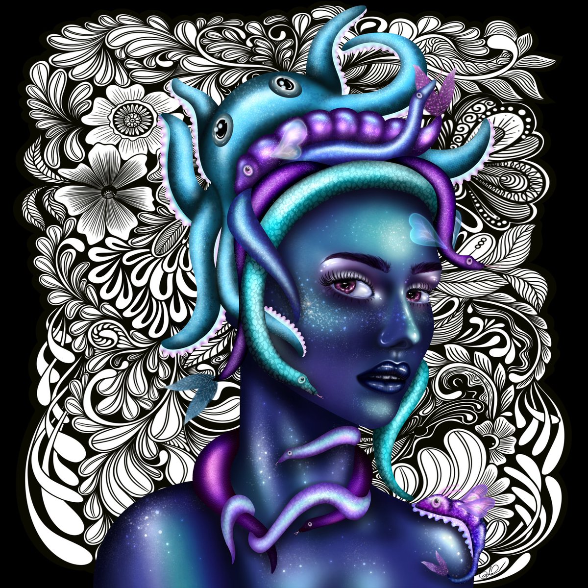 Good morning fam! 
Wish you an amazing TezTuesday!

Nocturne with Medusa 
Collab with <a href="/Amydoodles_/">Amydoodles.eth 🐙🐛</a>
5/10 Editions
22 $xtz 

🔗👇
