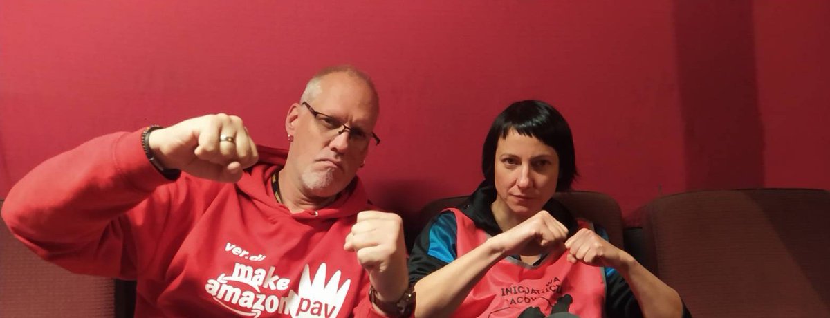 AmazonWorkersIn's tweet photo. (1/4) On the 4th day of our tour a special meeting took place @rozbratorg .  2 #troublemaker - or colleagues who were fired by Amazon for taking their job as workers representatives serious - discussed the state of their court cases.  See below. 👇

#makeamazonpay #unionbusting https://t.co/IATyoGZOeo