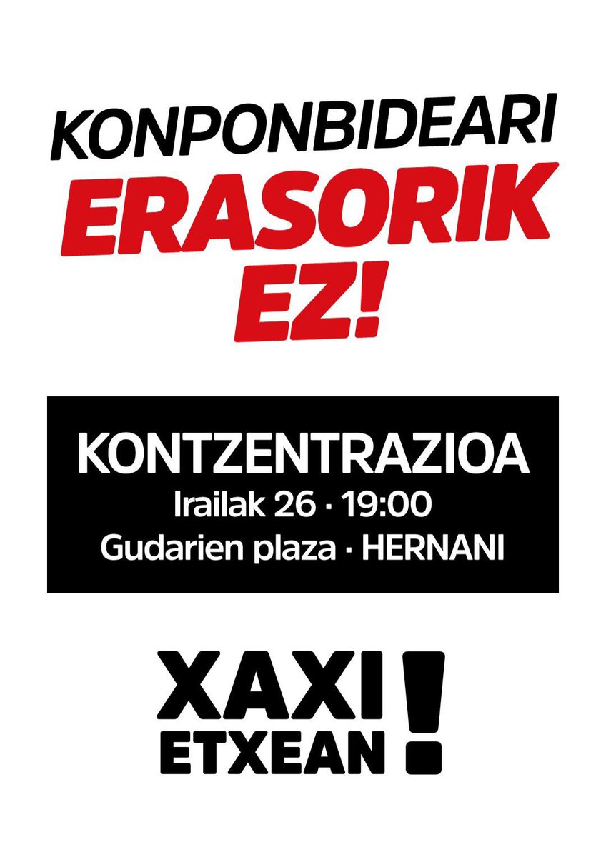 sortu_hernani's tweet photo. Asier Ezeiza “XAXIri” 182 urteko espetxe zigorra ezarri diote gaur goizean Audientzia Nazionalean!

GAUR SALAKETA KONTZENTRA
#XaxiEtxean ↗️↙️ https://t.co/9rGugv16zF