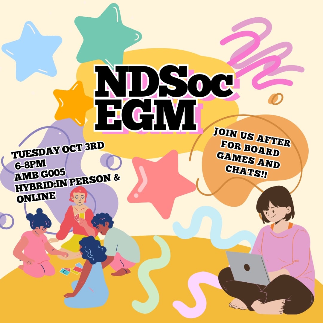 NeurodivsocUG's tweet photo. Would you like to get more involved with NDSoc? Would you like to meet the committee, and learn how things work behind the scenes? Would you like to hang with other ND people and play UNO? Then join us for our EGM on from 6-8pm Tuesday October 3rd, on campus and online! https://t.co/tWnyRwXHvB