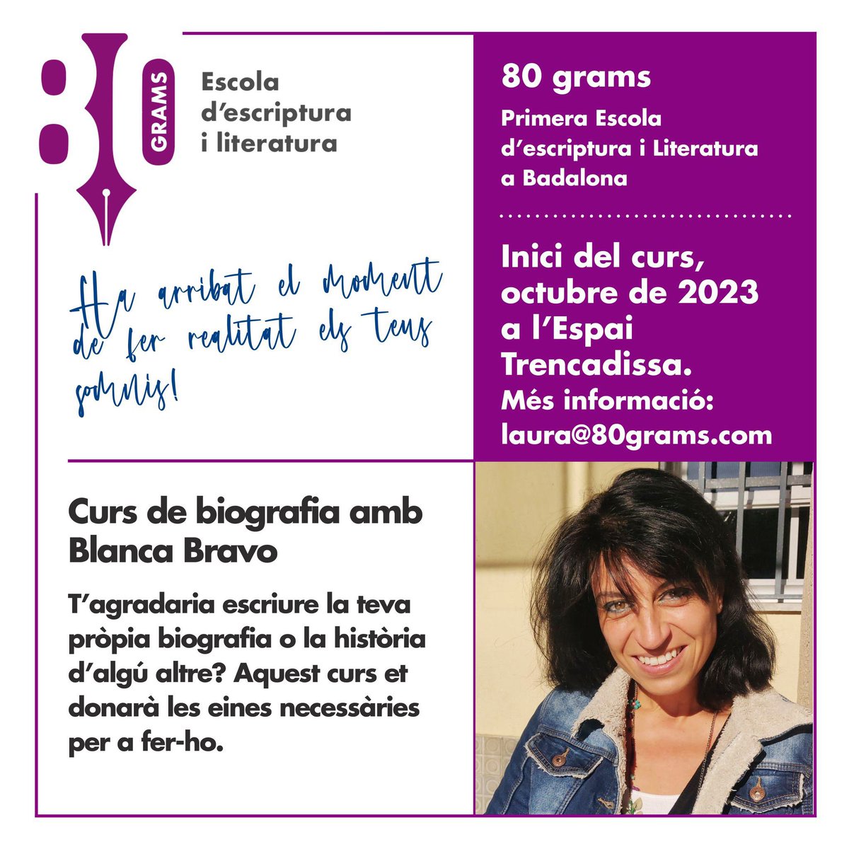 80gramsEscola's tweet photo. Últims dies per apuntar-se als cursos d'escriptura de @80GramsEscola!!
Encara tenim places als de #Novel·la, #Relat, #LiteraturaEstranya #Poesia i #Biografia! No us els perdeu!
#escriureabadalona #escriure #escoladescriptura #escolaescripturabadalona https://t.co/urCYQCsTYo