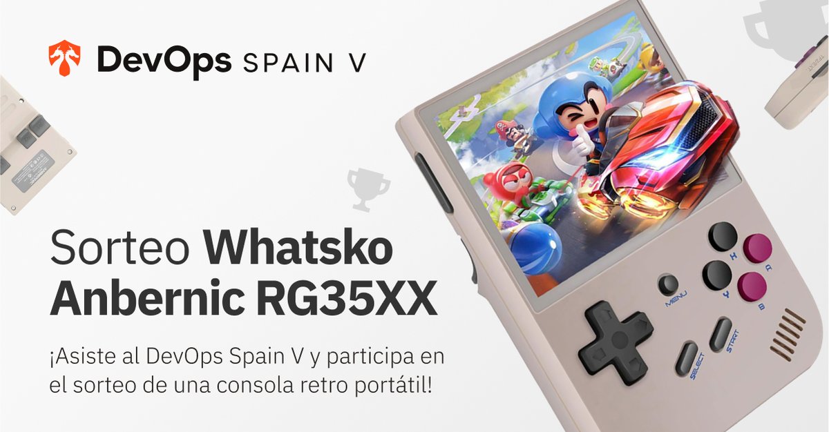 DevOps_Spain's tweet photo. ¡El #DevOpsSpain llega con más sorpresas! 😲 

Sólo por asistir (online o presencial) entrarás en el sorteo de una Consola Retro Portátil Whatsko Anbernic RG35XX. 👾 ¿𝐓𝐞 𝐚𝐧𝐢𝐦𝐚𝐬?

🗓️ 28/09 
🕒9:00-19:00h

¡Consigue tu entrada online y participa!

👉 https://t.co/NM9xyfSOOd https://t.co/9NlkvUs3fn