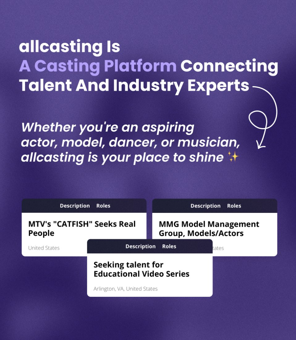 allcastingcom's tweet photo. Slide into the World of allcasting! 🌟✨ Discover the answer to the question on everyone's mind: What is AllCasting? 🤔🎬🎭 Join our diverse community of talented individuals and unlock endless opportunities in the entertainment industry! 🎉 #AllCastingRevealed#UnleashYourTalent https://t.co/dh2mRVNJwj
