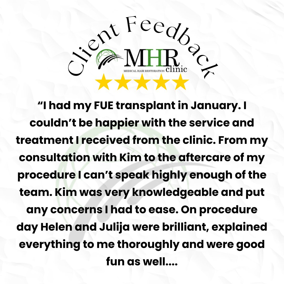 Mhr_clinic's tweet photo. 🌟 We're over the moon with this amazing review from one of our valued clients!🌟
John Gallagher had some kind words to say about their experience with us at the #MHRClinicireland
Thank you so much! We're thrilled to have been part of his #hairrestoration journey. 
#happyclient https://t.co/5fG8EDPQWy