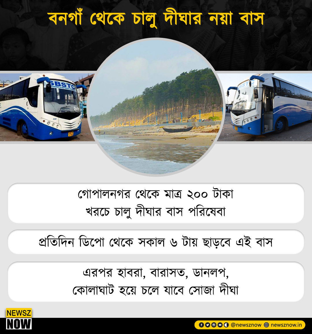 উত্তর ২৪ পরগনার মানুষজন যাতে সহজে দীঘা পৌঁছতে পারে তাই শুরু আরও এক বাস পরিষেবা

One more #bus service started to enable the people of #North24Parganas district reach #Digha easily

#Bengal #tourism #BongaonDighaSBSTCBus #NewszNow
