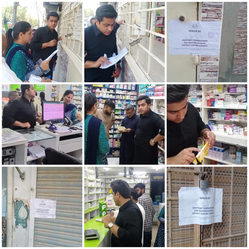 AC Gulberg conducted price checking/inspection of licences of drugs in subdivision Gulberg along with drug inspector and official of DHO office. Total fine of RS 70,000 was imposed for overpricing of medicines based on mystery shopping and sealed 4 medical stores without licences