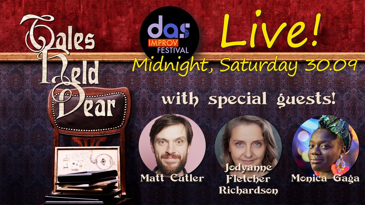 TalesHeldDear's tweet photo. We are so excited for our upcoming LIVE DND show at @DasImprovFest by @ComedyCB 

Berlin, Saturday Sep 30 @ Midnight

Join special guests @JodyanneFR @msmonicagaga &amp; @mattcutler 
and regular cast 
@watermosaic @carlclancy @ratansebastian, Tetiana Mulenko &amp; Marijne Nieuwerf! https://t.co/XOH2zrVM4N