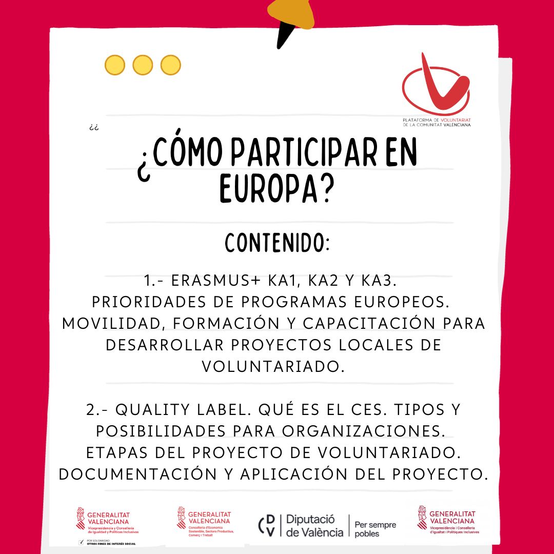 PVSCV's tweet photo. Muchas personas que quieren hacer un #voluntariado, lo imaginan por #Europa, fuera de su zona de confort
En la #PVCV contamos con un experto en temas de voluntariado europeo para que nos desgrane toda la info ℹ
🗓Mañana de 10 a 14h
💻Formación online 👉https://t.co/gkj8siZYrh https://t.co/Swz8XEtYlq