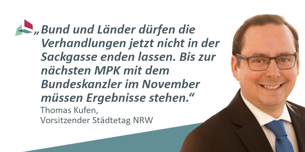 #Flüchtlingsfinanzierung: Keine Ergebnisse aus Bund-Länder-Arbeitsgruppe. Städtetags-Vorsitzender Thomas Kufen warnt: Die Städte in #NRW steuern auf eine Belastungsgrenze zu. Mit jedem Tag ohne klare Zusagen von Bund und Ländern wächst der Druck. staedtetag-nrw.de/presse/pressem…