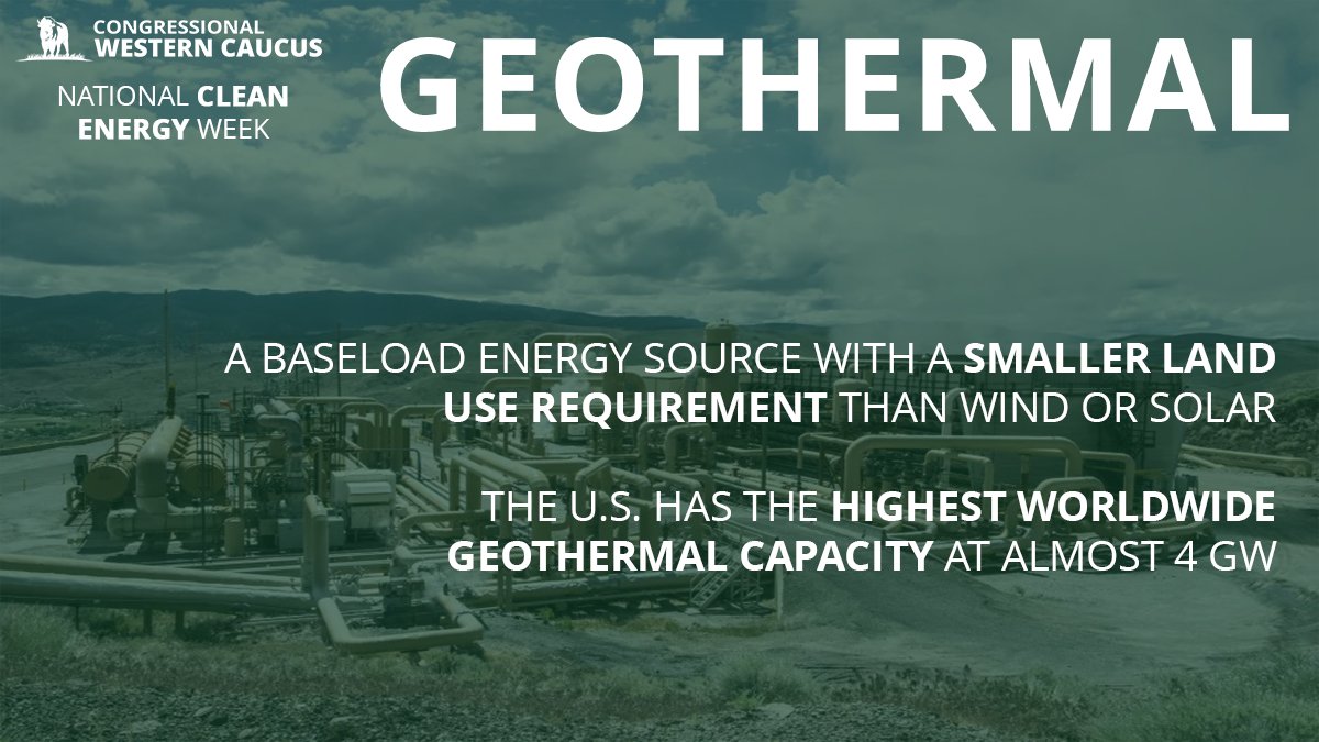 westerncaucus's tweet photo. Today we’re highlighting Geothermal energy.

The United States has the highest worldwide geothermal capacity in the world at almost 4 GW. #NCEW23 https://t.co/3OKwXazxSj