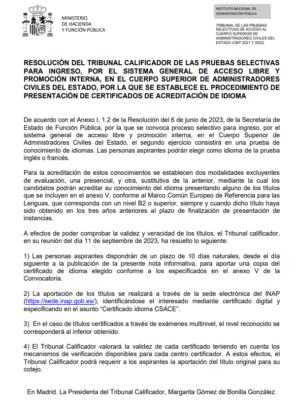 TribunalCSACE's tweet photo. 📌Publicada Resolución del Tribunal Calificador por la que se establece el procedimiento de presentación de certificados de acreditación de idioma. https://t.co/0IR3sf1gry