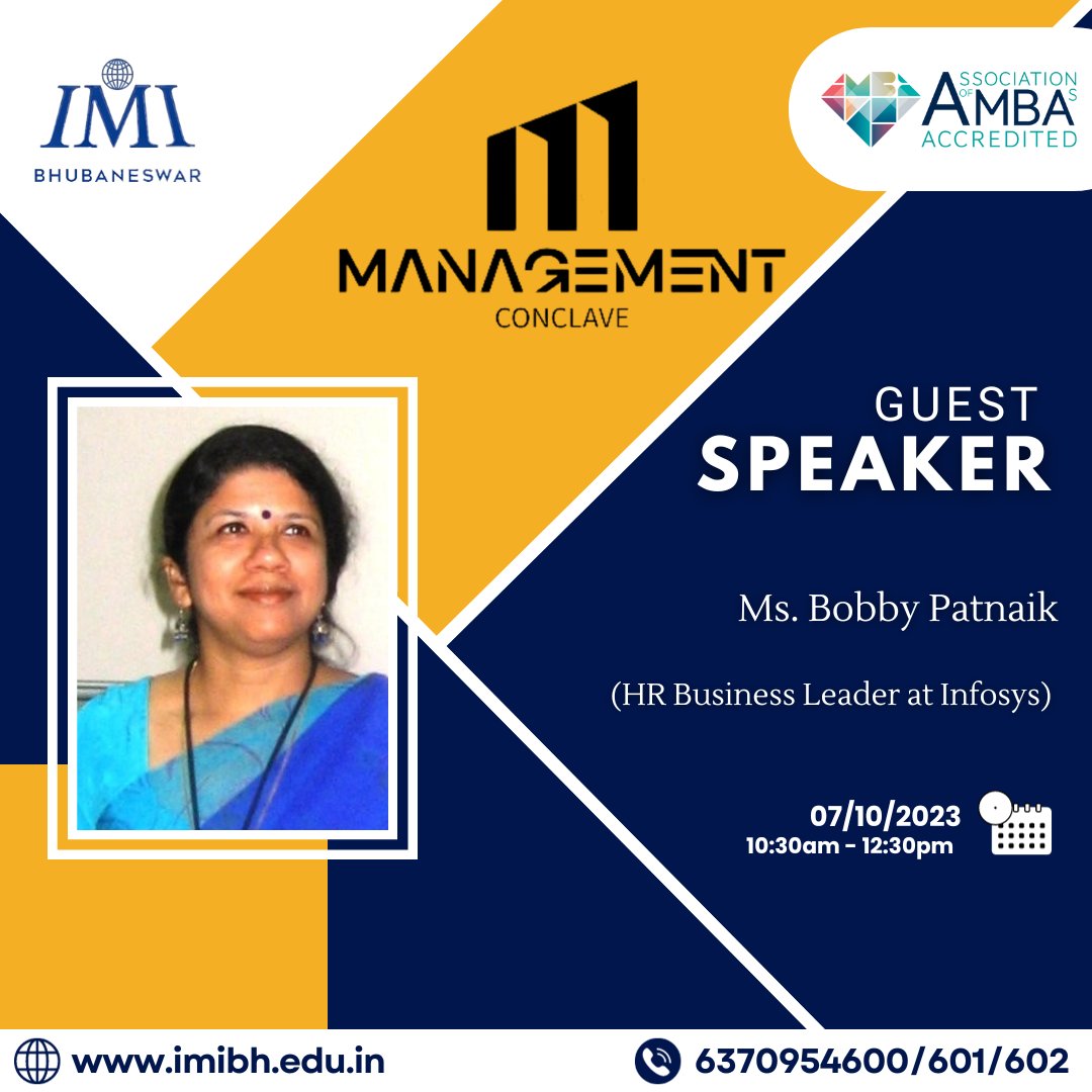 IMI_Bhubaneswar's tweet image. Join us at IMI Bhubaneswar's Management Conclave on October 7, 2023, featuring experts like Mr. Bimal Kumar Roul, Ms. Bobby Patnaik, and Mr. Hemant Kumar Ravi. Don't miss it!

#IMIBH #ManagementConclave