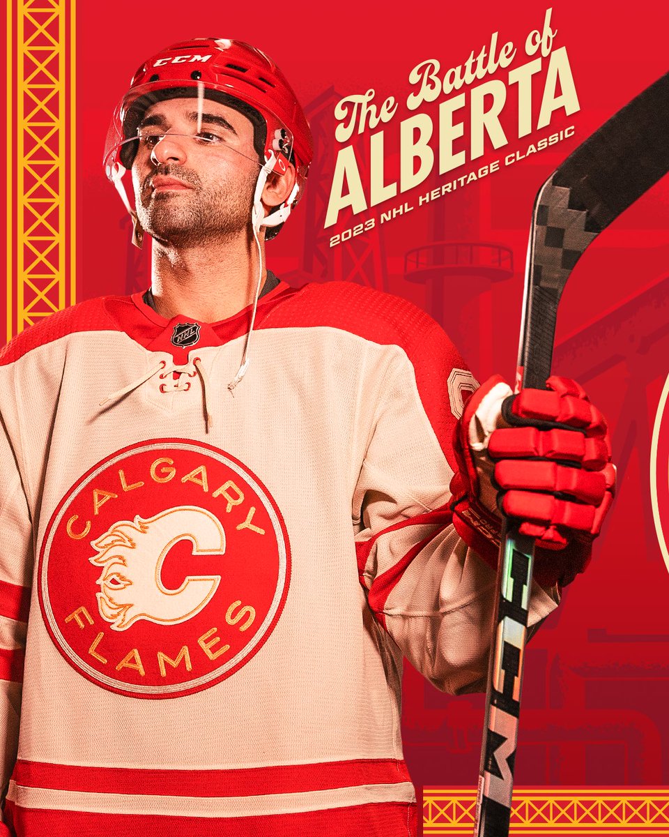 NHLFlames's tweet photo. Inspired by the past, brought to life today 🔥

Our 2023 @TimHortons #HeritageClassic jerseys pay tribute to the Calgary Stampeders hockey club from the 50’s and 60’s, bringing our city’s rich history to life ahead of this incredible edition of the Battle Of Alberta! https://t.co/98CLcZlPfn