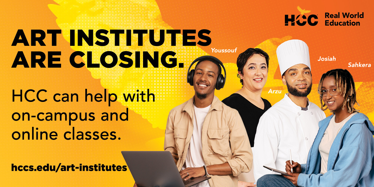 If you are a student impacted by either the closing of the Art Institute of Houston or another Art Institute campus across the nation, Houston Community College can help you continue with your education. Please visit hccs.edu/art-institutes to learn more. #WeAreHCC
