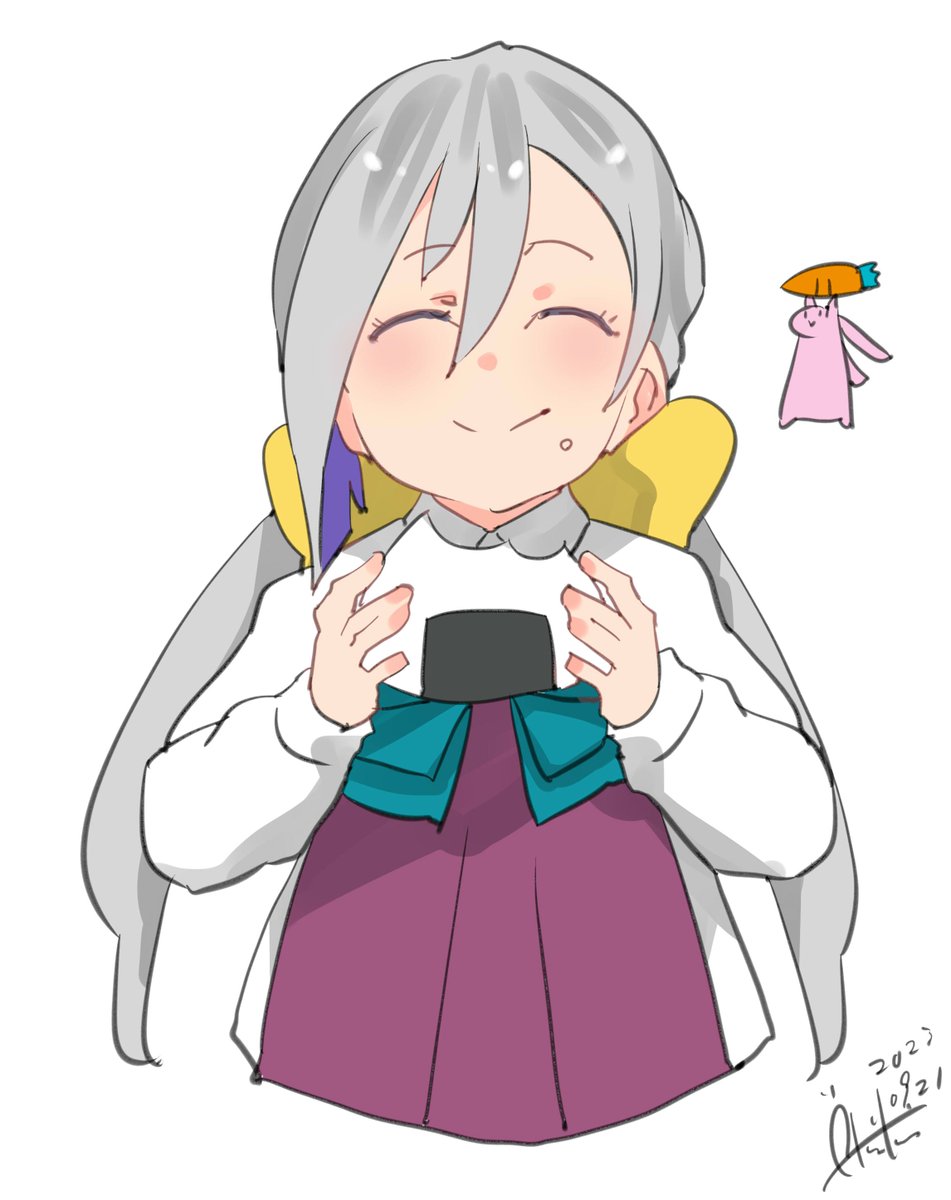 kiyoshimo (kancolle) onigiri 1girl food grey hair closed eyes twintails low twintails  illustration images