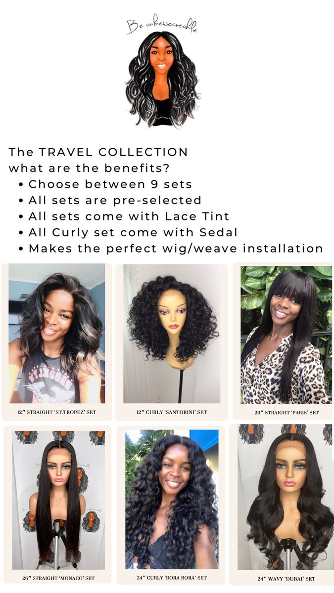 B_unbeweaveable's tweet photo. Introducing The Travel Collection

 ​​​​​​​I'm excited to present you our unique hair sets that were inspired by amazing places around the world. These hair sets are pre-selected and contain all products needed for the perfect wig or weave installation. 

We did all the work for https://t.co/rYWHOuHfEU