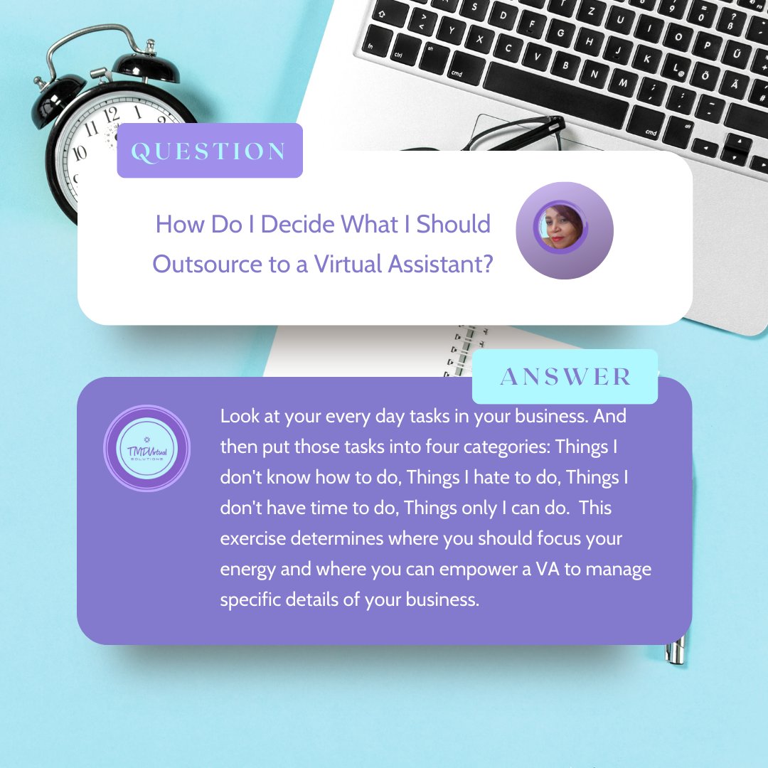 Struggling to know what tasks to outsource as a small business owner or startup? ✍️ 

Start with these:

🔅  What I don't know how to do 
🔅 What I hate doing 
🔅 What I don't have time for 
🔅  What only I can do 

#virtualassistant #virtualassistanthelp #smallbusinesssupport