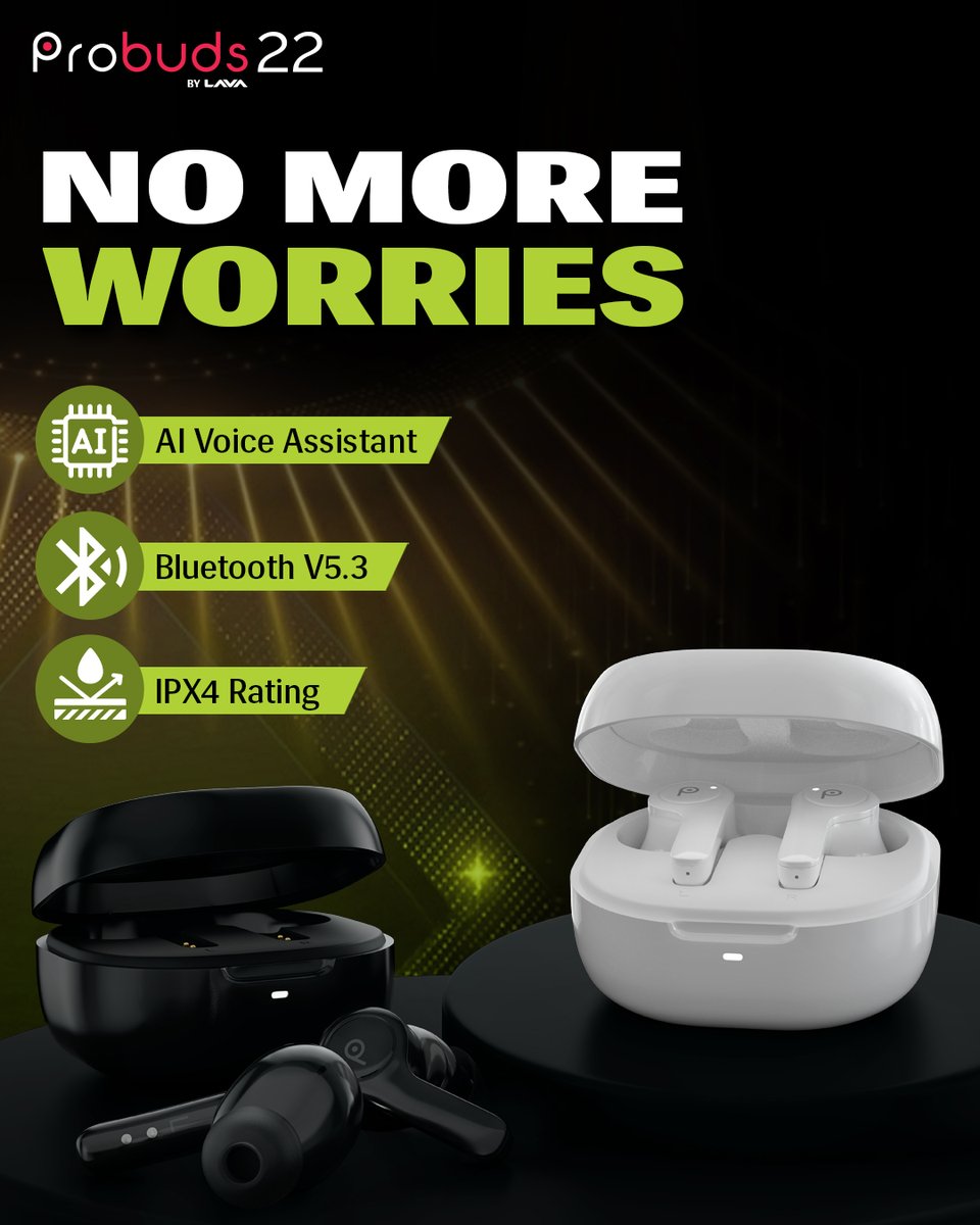 LavaMobile's tweet photo. Experience the future of audio!
๐With AI Connect, Bluetooth V5.3 & IPX4 rating, #Probuds22 are the ultimate choice for seamless tune playing.
Price: โน1,399
Shop Now: https://t.co/DmKD9dIdNM
Available on Lava E-store & your nearest retail outlets.
#NoMoreHelloHello https://t.co/aXsdtIJgSg