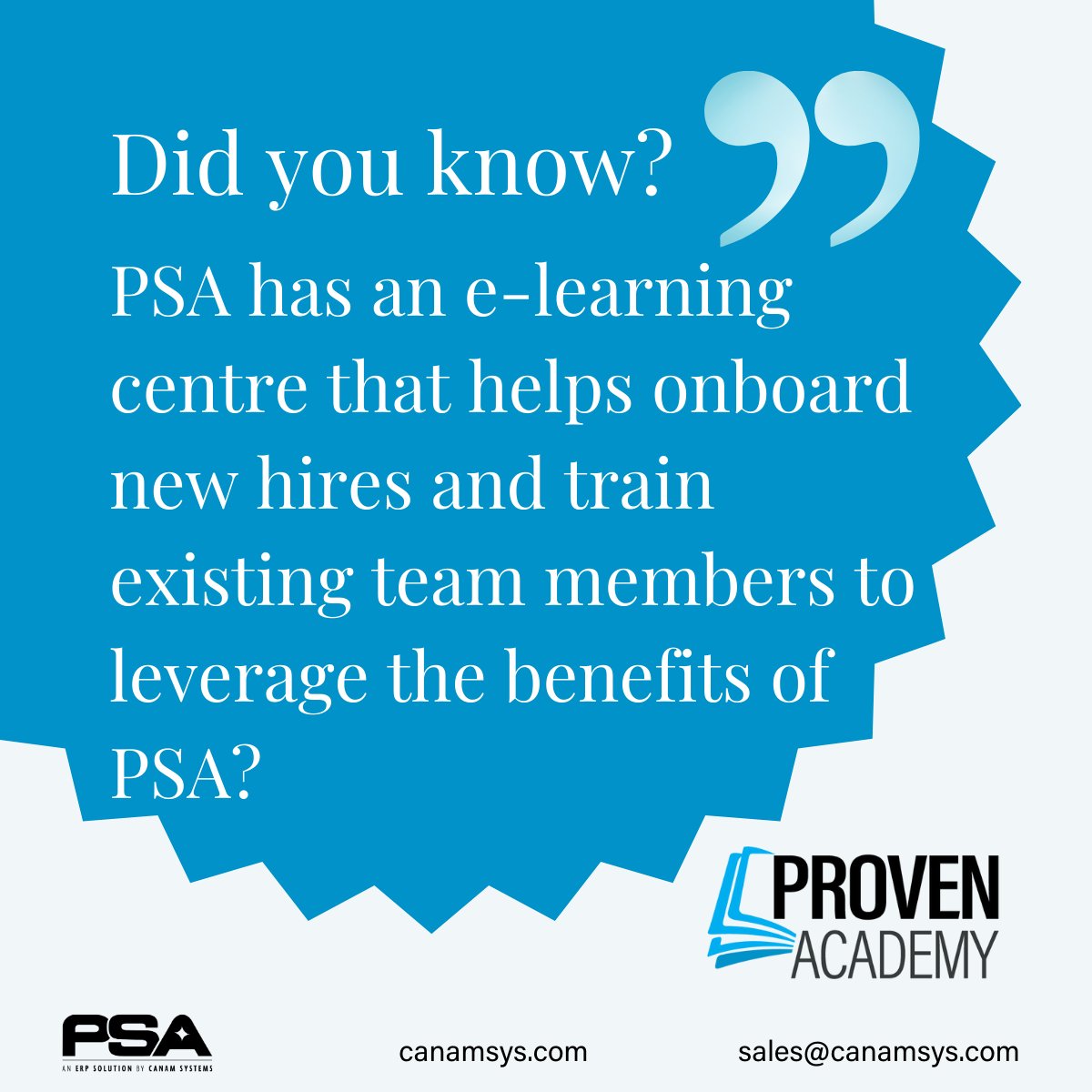 Canamsystems's tweet photo. Proven Academy allows new hires to get to work efficiently and confidently with the complete knowledge guides they need. Existing team members can also utilize Proven Academy to help them leverage the benefits of PSA. Speak with us today to learn more: https://t.co/2y5gzL2jb3 https://t.co/foZgSlpeVK