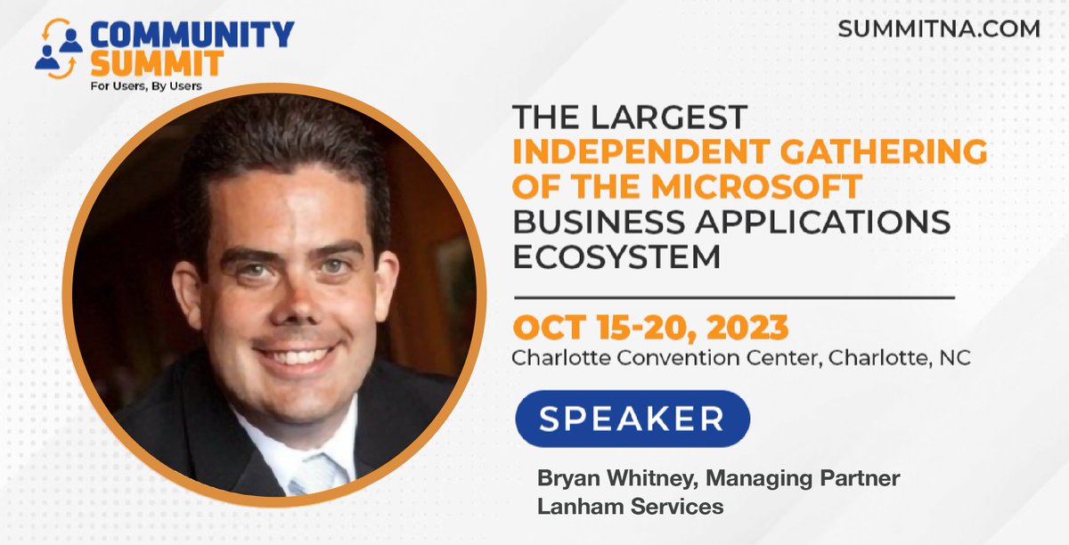 Join Bryan Whitney, <a href="/LanhamServices/">Lanham Services </a> + a panel of experts discussing Inventory, Warehouse &amp; Supply Chain topics during this Ask the Experts session: ow.ly/SX6Y50POLuK

#MySummitNA
#Msdyn365bc
#SupplyChain
#Warehousing