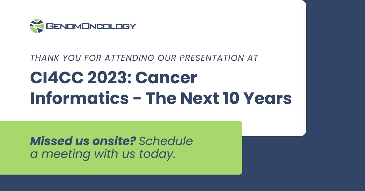 GenomOncology's tweet photo. We had a great time connecting at #ci4cc23 last week! If we didn’t get the chance to meet, request a demo here and connect with our team today: https://t.co/IA7rqwxvbR https://t.co/OrjDGuwjtv