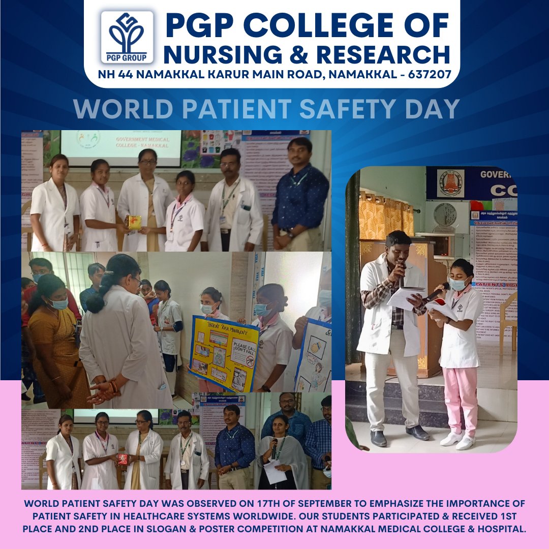 pgpcollegenkl's tweet photo. Celebrating World Patient Safety Day with Pride 🏆🌍
PGP College of Nursing Shines Bright, Taking 1st and 2nd Place in Slogan &amp; Poster Competition at Namakkal Medical College &amp; Hospital! 🏥

#PatientSafetyMatters #FutureNursesRock #HealthcareHeroes https://t.co/dkbo4kbnkg