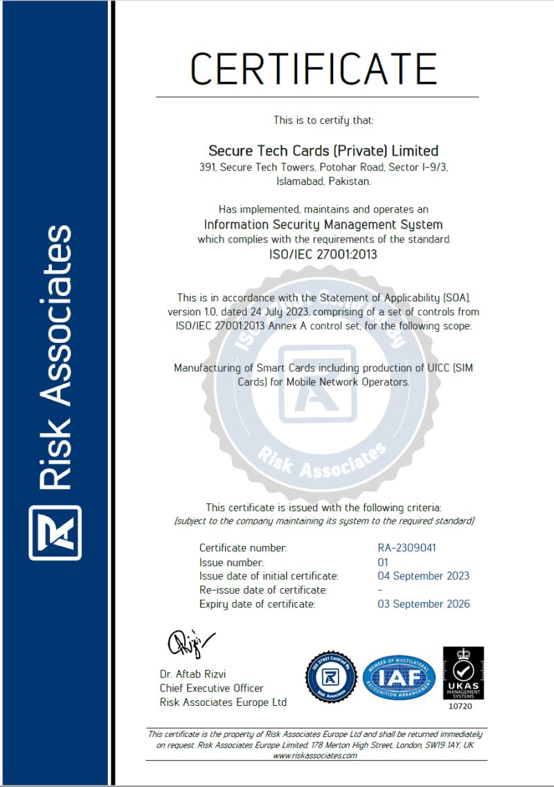 Securetechcards's tweet photo. Unlocking Excellence in Data Security ποΈ: Secure Tech Cards (Pvt.) Ltd. is honored to achieve ISO 27001 certification, showcasing our unwavering dedication to protecting your digital assets. #ISO27001Achieved #securetech #securetechcards #madeinpakistan https://t.co/loOVu90U2P