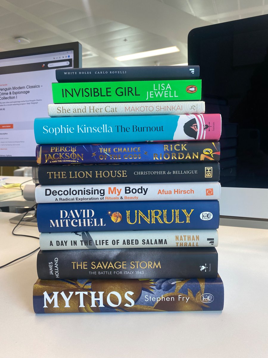 Today's book stack! Which one would you pick up first? 📚✨