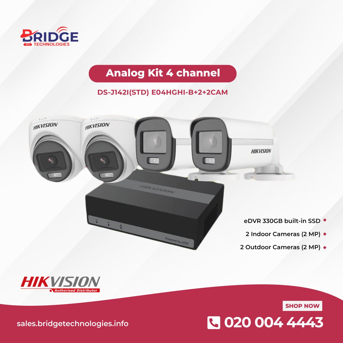 GHBridgeTech's tweet photo. Secure every corner with the Hikvision Analog Kit!
Ideal for homes & small businesses. Stay vigilant, stay safe.
Order today!
☎ 0200044443 or
✉️sales@bridgetechnologies.info
#BridgeTechnologies #Hikvision #SecurityFirst #AnalogKit https://t.co/PtVxT5bGnK