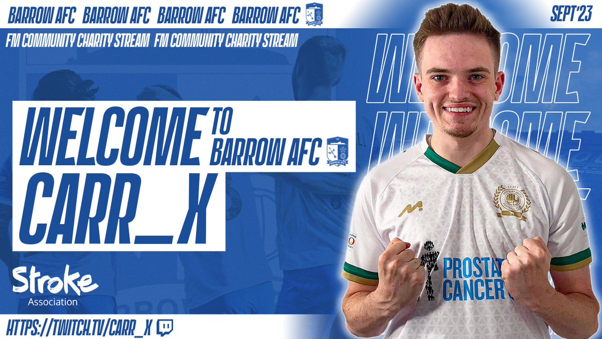 FMCharityStream's tweet photo. ⚪️🔵.@Carr__x is LIVE!  He's taking over Barrow for @TheStrokeAssoc on the #FMCS3.
Catch all the action at https://t.co/ZkwMwI10wf https://t.co/4UGAy3Ej51