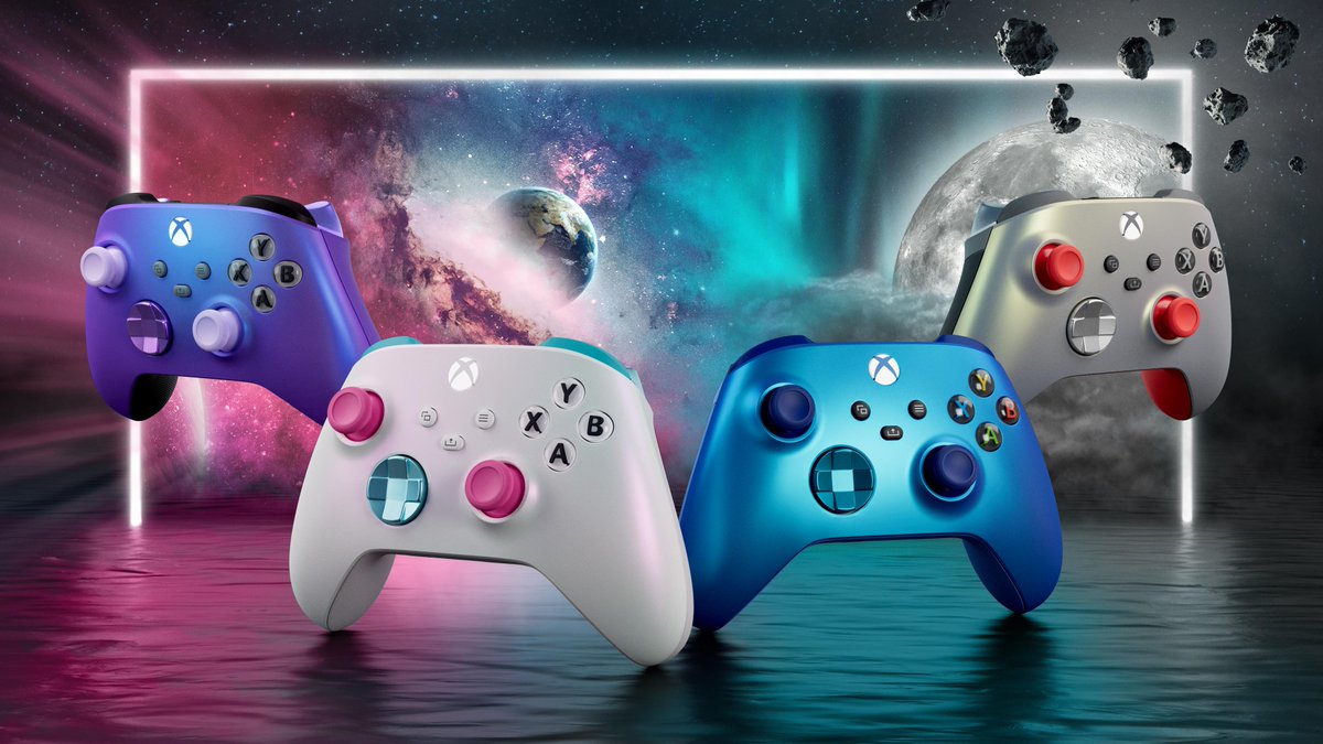 XBOX's tweet photo. Well look what just came through the controller portal 🌌👀

Lunar Shift, Aqua Shift, Stellar Shift, and new Cosmic Shift controllers are now available in Xbox Design Lab: https://t.co/nCRF6YRWvs https://t.co/8fg5yukJFJ