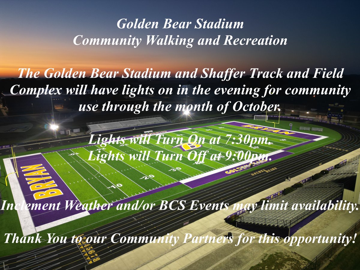 Here's a great option for the community to walk the track under the lights at Golden Bear Stadium in October.