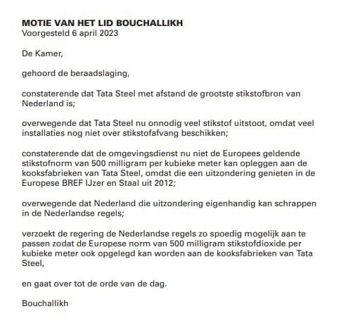 Vandaag is een aangehouden motie van @Kauthar_ namens GL-PvdA aangenomen om de meest vervuilende fabrieksonderdelen van Tata Steel aan te pakken! Tata Steel krijgt geen uitzonderingspositie meer, maar moet gaan voldoen aan de stevigste stikstofnormen van de Europese Unie. (1/3)