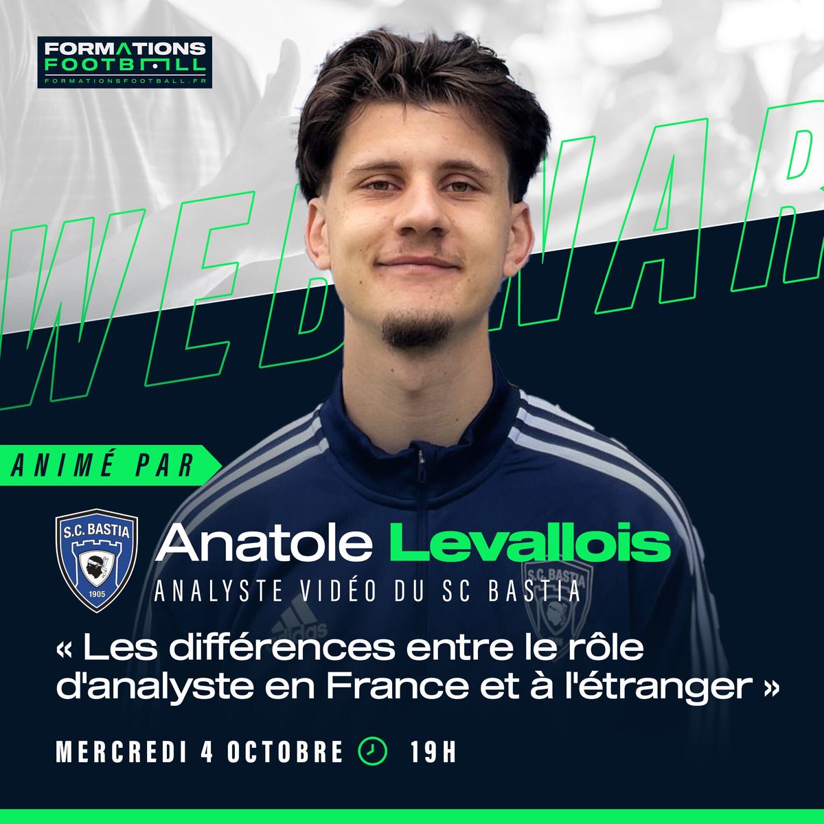 formafootball's tweet photo. 🎙 Webinar avec @anat_levallois
✅ Analyste vidéo du SC Bastia (Ligue 2), il est en charge de l'équipe première et de l'équipe N3, en plus d'être le coach des U16 du club.
#football #analysevideo #webinar #conférence https://t.co/Qh3NX1bfg3