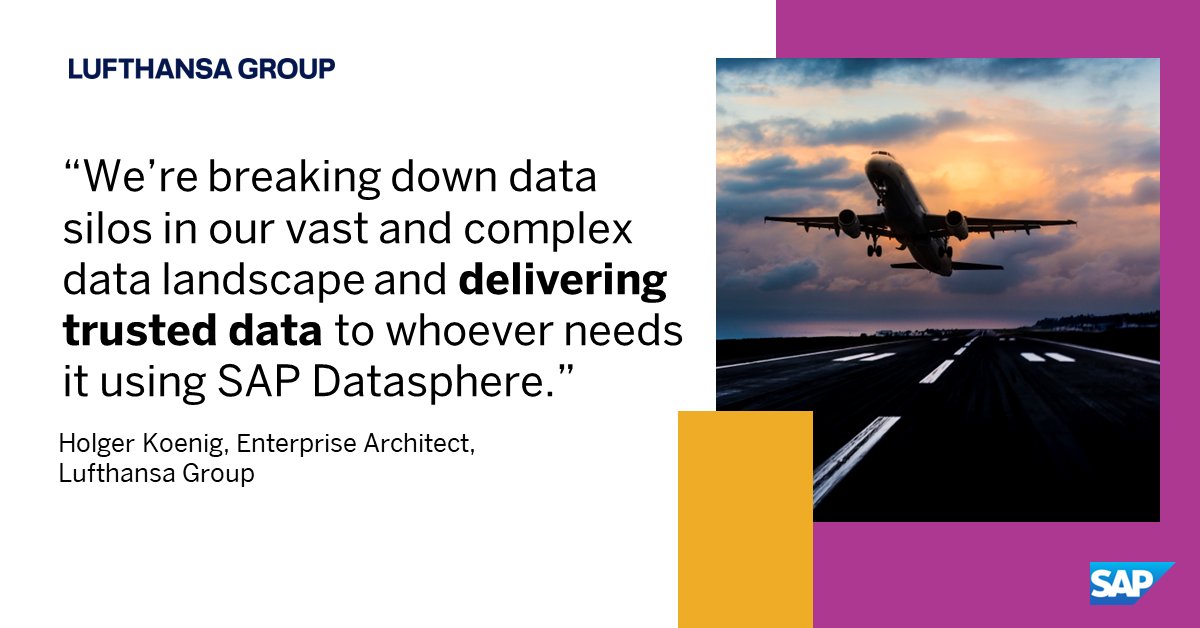 RytasV's tweet image. By integrating the SAP Datasphere solution with a partner solution on SAP Business Technology Platform, Lufthansa Group federated SAP and third-party data while preserving key metadata, making it available for analytics and business intelligence.
