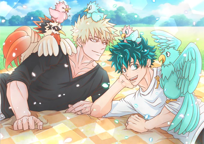 【Thank you for 24000 followers!】  A pro hero couple known as a symbol of peace and their pets enjoy the holidays while having a picnic.  