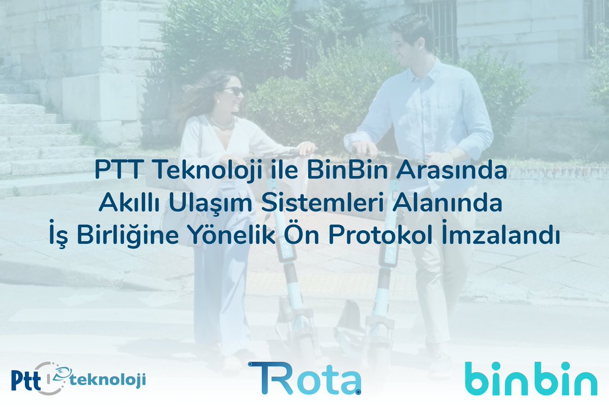 PTT Teknoloji ile <a href="/binbin_tr/">BinBin</a> arasında Akıllı Ulaşım Sistemleri (AUS) alanında iş birliğinin artırılması, son kullanıcıya sunulan hizmetlerin iyileştirilmesi ve yeni hizmetlerin geliştirilmesi amacıyla iş birliği ön protokolü imzalandı. 
trota.com.tr/haber/ptt-tekn…