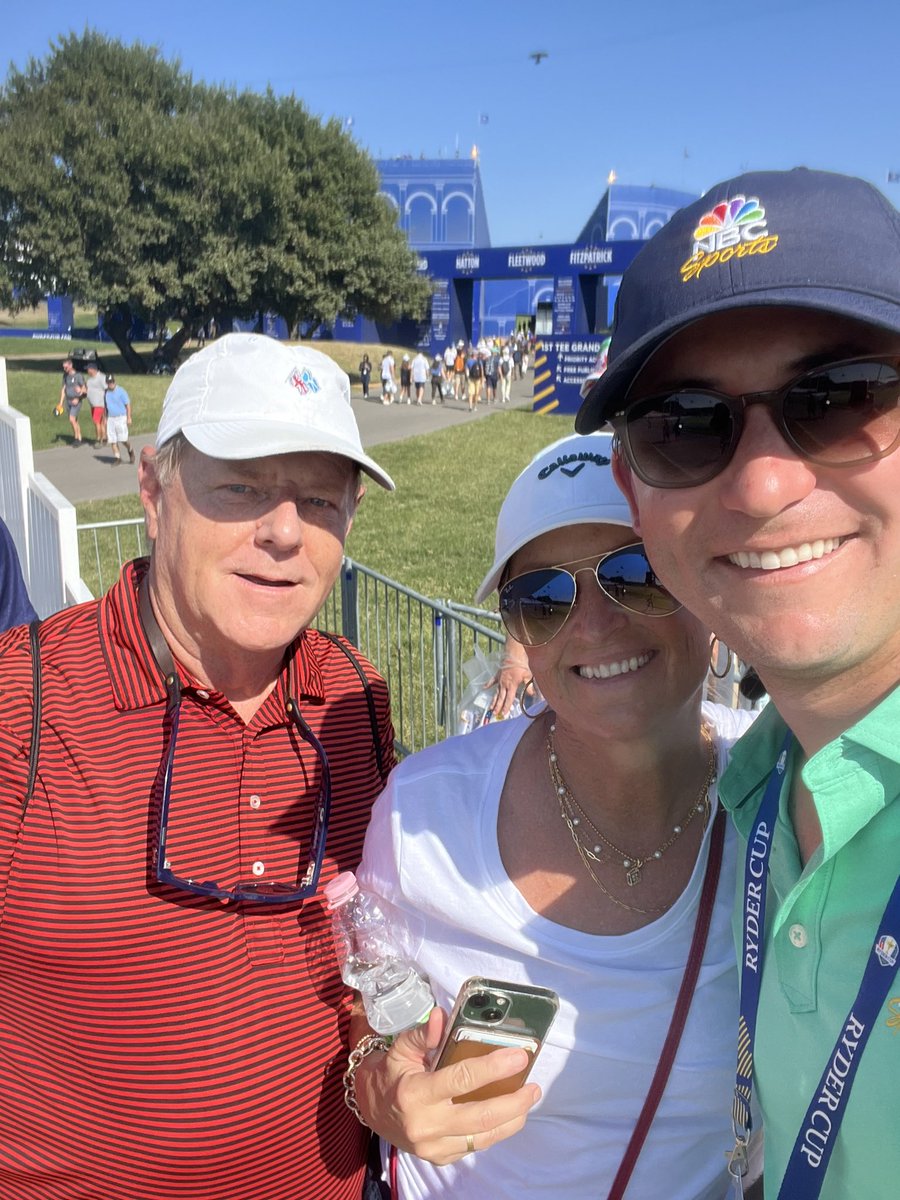 jycollier's tweet photo. So fun running into someone from the ‘ham @SmylieKaufman10 @marcosimonegolf  #RyderCup2023 #USA https://t.co/Hl3zwGtkYV