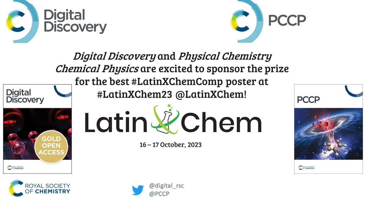 We have more prizes for you! <a href="/digital_rsc/">Digital Discovery</a> and <a href="/PCCP/">PCCP</a> are sponsoring a £250 book voucher for participants in our #LatinXChemComp category. Don’t miss the chance to win it by registering your poster at latinxchem.org! #LatinXChem23