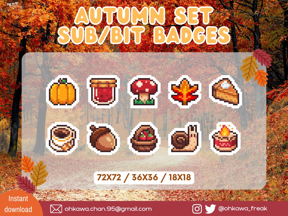 Ohkawa_freak's tweet photo. 🍂 Autumn Badges 🍂 (P2U Etsy & Ko-fi)
Que ganas tenía de que llegara otoño y los momentos de mantita en el sofá 😊☕
#pixelart #pixelbadges #badges #badgedesign #twitchdesign #twitchartist #twitch #stream #streaming #ドット絵 #insignias #subs #bit #emblemas #autumn #fall https://t.co/10jSgVrakb