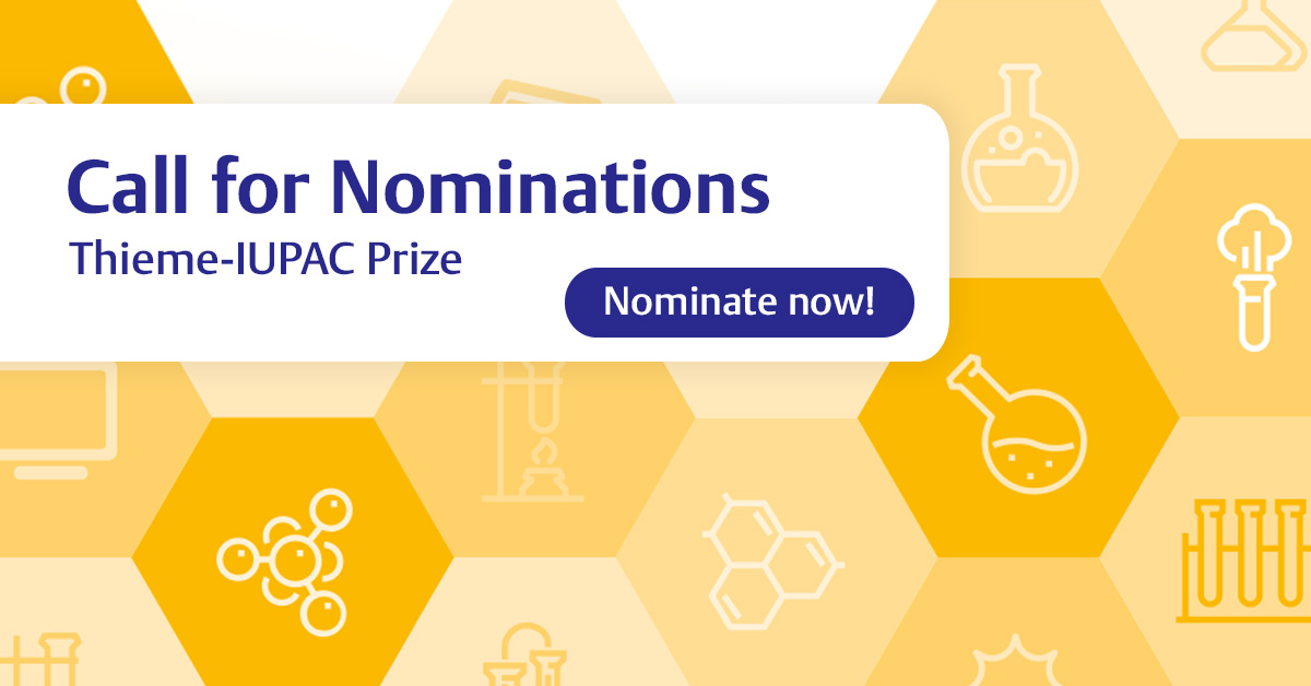 🌟Do you know a rising star in #organicsynthesis? The Thieme-IUPAC Prize 2024 is open for nominations! It celebrates chemists under the age of 42 who are making remarkable strides in the field. 📢Nominate someone by Dec. 15: thieme.de/en/thieme-chem… @thiemechemistry