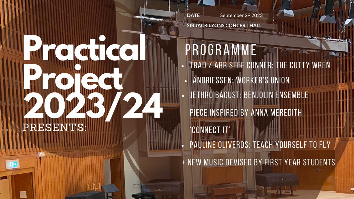 Music at York (@music_at_york) on Twitter photo ✨ PRACTICAL PROJECT 2023/24 ✨
🎶 Announcing this year's first-year project!
🎼 Directed by <a href="/uniofyork/">University of York</a> Professor Martin Suckling
🏤Performance in the Sir Jack Lyons Concert Hall on September 29th
⭐ Available for members of <a href="/Music_at_york/">Music at York</a>
<a href="/StefConner/">@stefconner</a> <a href="/AnnaHMeredith/">Anna Meredith</a> <a href="/mcs42/">Martin Suckling</a> ✨ PRACTICAL PROJECT 2023/24 ✨
🎶 Announcing this year's first-year project!
🎼 Directed by <a href="/uniofyork/">University of York</a> Professor Martin Suckling
🏤Performance in the Sir Jack Lyons Concert Hall on September 29th
⭐ Available for members of <a href="/Music_at_york/">Music at York</a>
<a href="/StefConner/">@stefconner</a> <a href="/AnnaHMeredith/">Anna Meredith</a> <a href="/mcs42/">Martin Suckling</a>