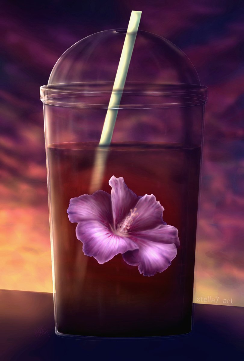 Stella_7_'s tweet image. It's been a while since I posted here... ^^'  
My latest Gobelet from my Gobelet Serie. It's unfinished. I'm working on an other project at the moment (writting project after 3 years)
#maybeoneday #illustration #EndOfSummer #hibiscus #sunset #sky #clouds #clipstudiopaint