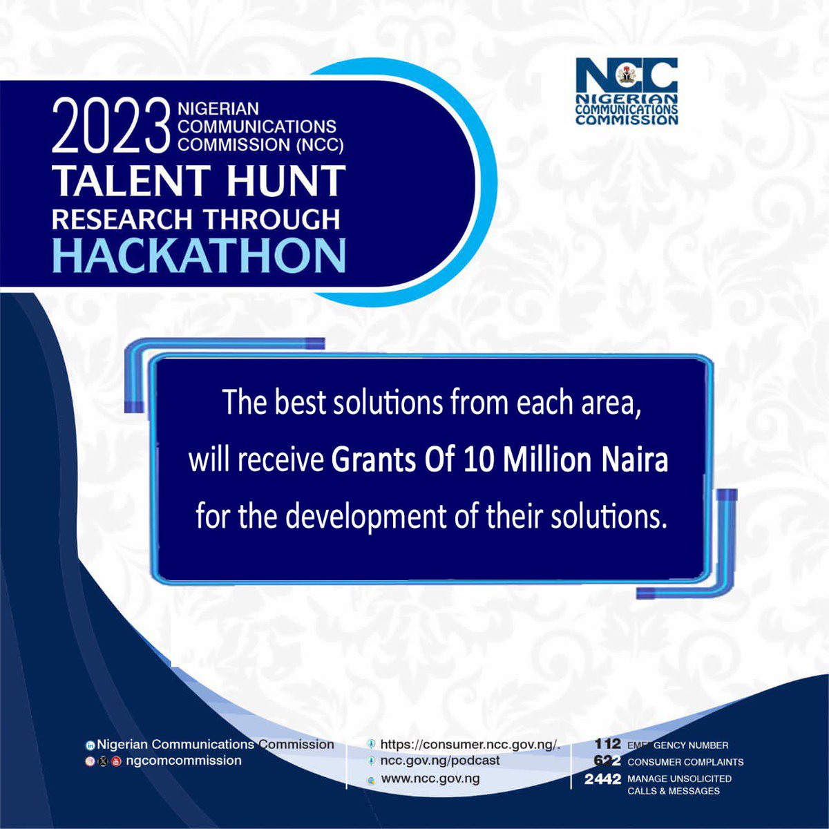 NgComCommission's tweet photo. Request for Applications for 2023 Talent Hunt Research through Hackathon.
You can still apply on or before the September 30th deadline. #2023hackathon #start-ups #nccconnectingnigeria https://t.co/wWwiaSy2NO