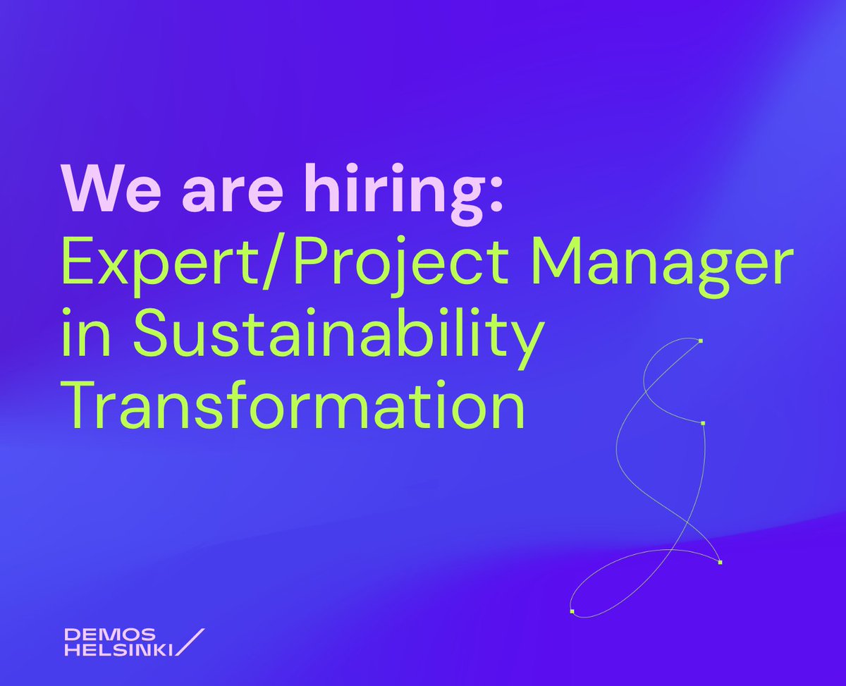 ✨We are hiring ✨ We are excited to share that we are looking for an Expert/Project Manager in Sustainability Transformation The role requires working proficiency in English & Finnish. Application period open until October 18, 2023. Details 👇 demoshelsinki.fi/2023/09/26/we-…