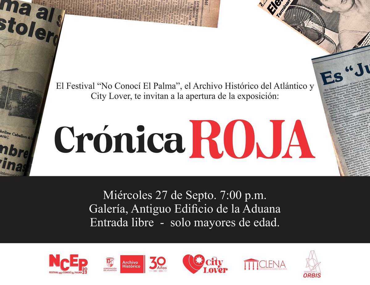 Este miércoles 27 de Sept. 7:00pm nos vemos en la Galería de La Aduana! La Primera Expo de #CityLover en alianza con <a href="/ArchiAtlantico/">Archivo Atlántico</a> -CRONICA ROJA-