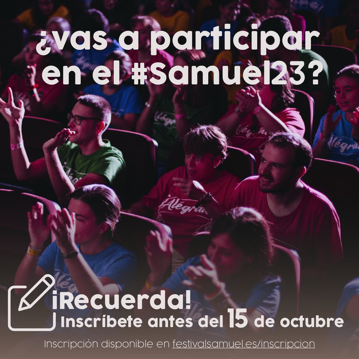 ¿Vienes al Samuel y aún no te has inscrito?🤨

🔔Recuerda que las inscripciones cierran el 15 de octubre📅

¡No te lo pienses más e inscríbete!🙌🏾

🔗(Link en bio) festivalsamuel.es/inscripcion
